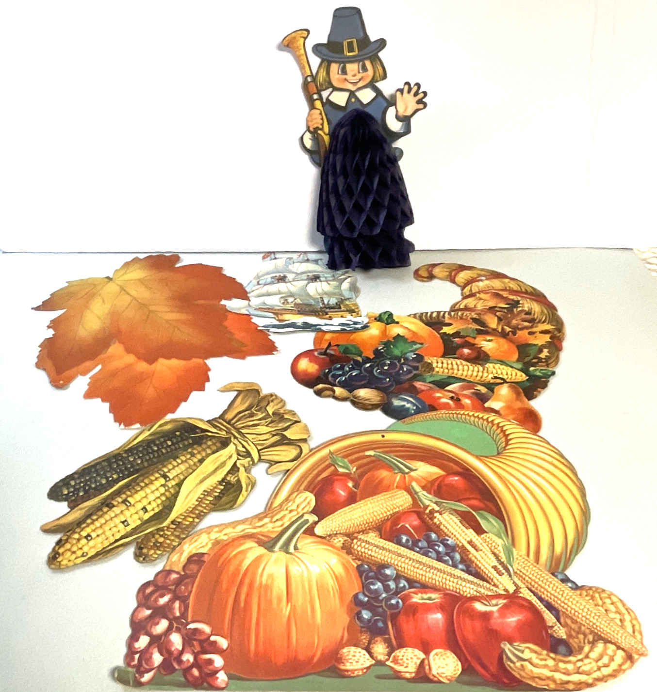 Vintage Beistle Thanksgiving Die Cuts & Honeycomb Decorations Pilgrims