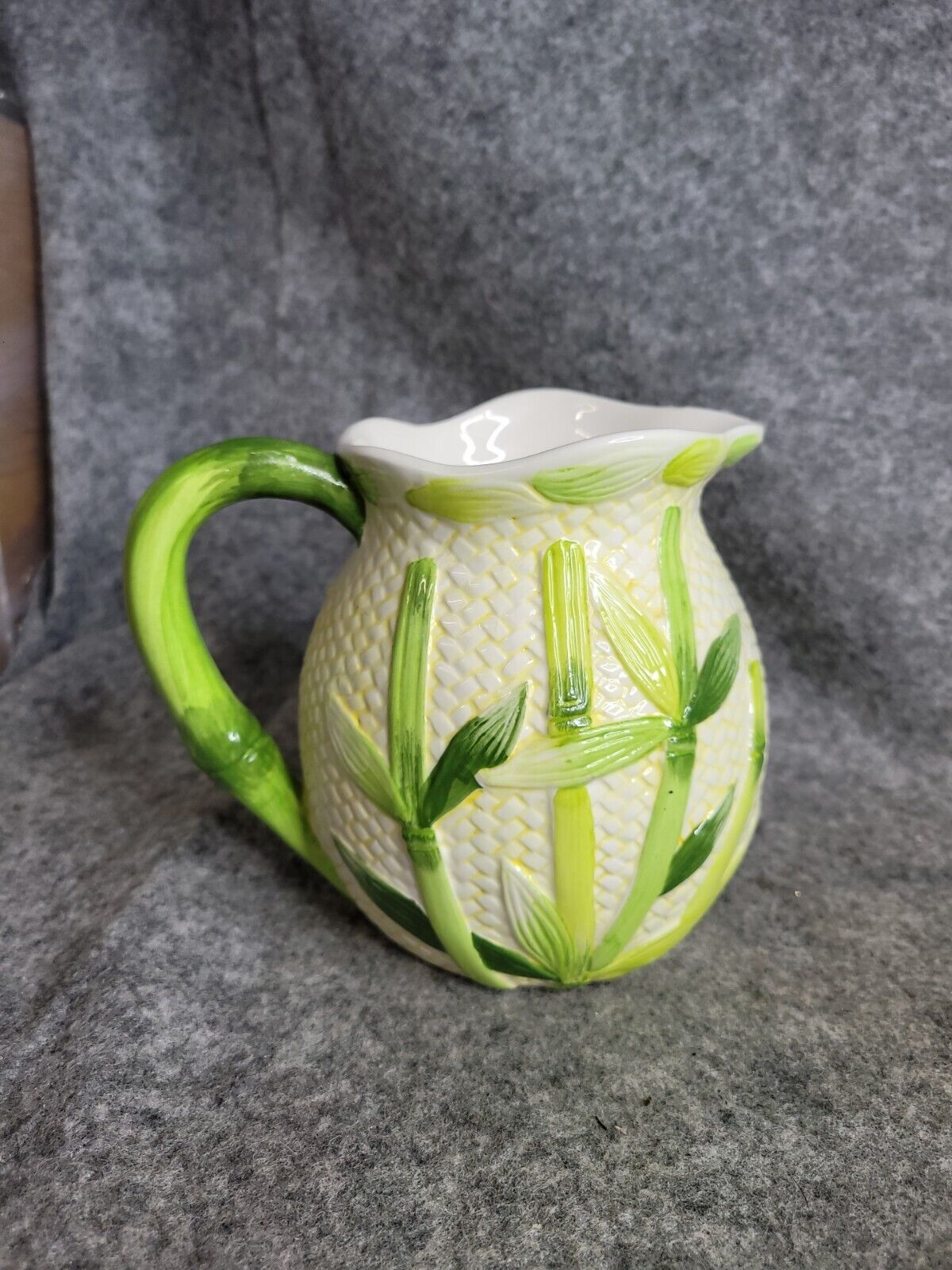 Vintage Ceramic Porcelain Water Pitcher Planter Floral Vase Corm Stalks Decor