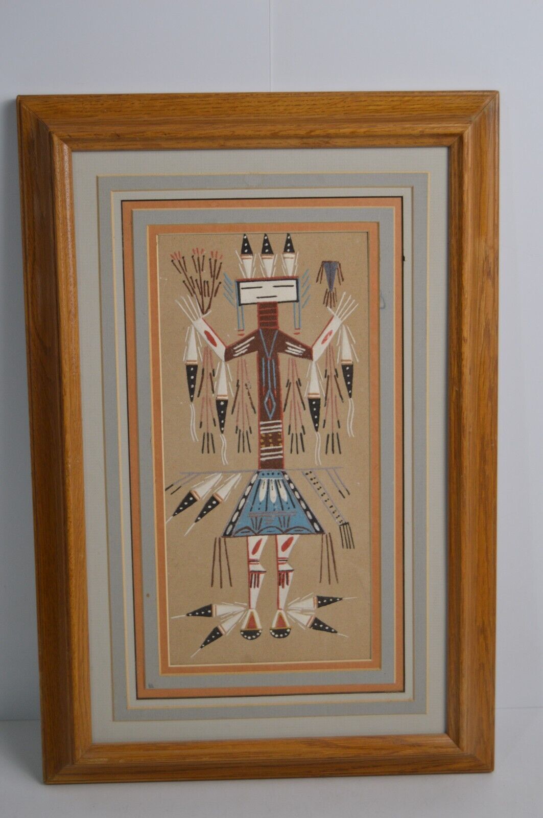 Vintage Sand Art Native American Craft Framed Yei Be Chei Holy People