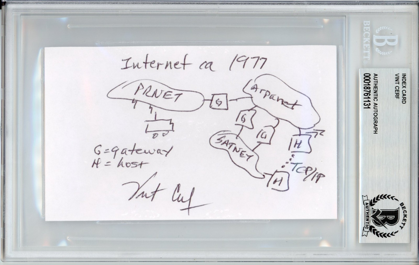Vint Cerf INVENTOR OF THE INTERNET SIGNED ORIGINAL 1/1 SKETCH BAS Beckett COA