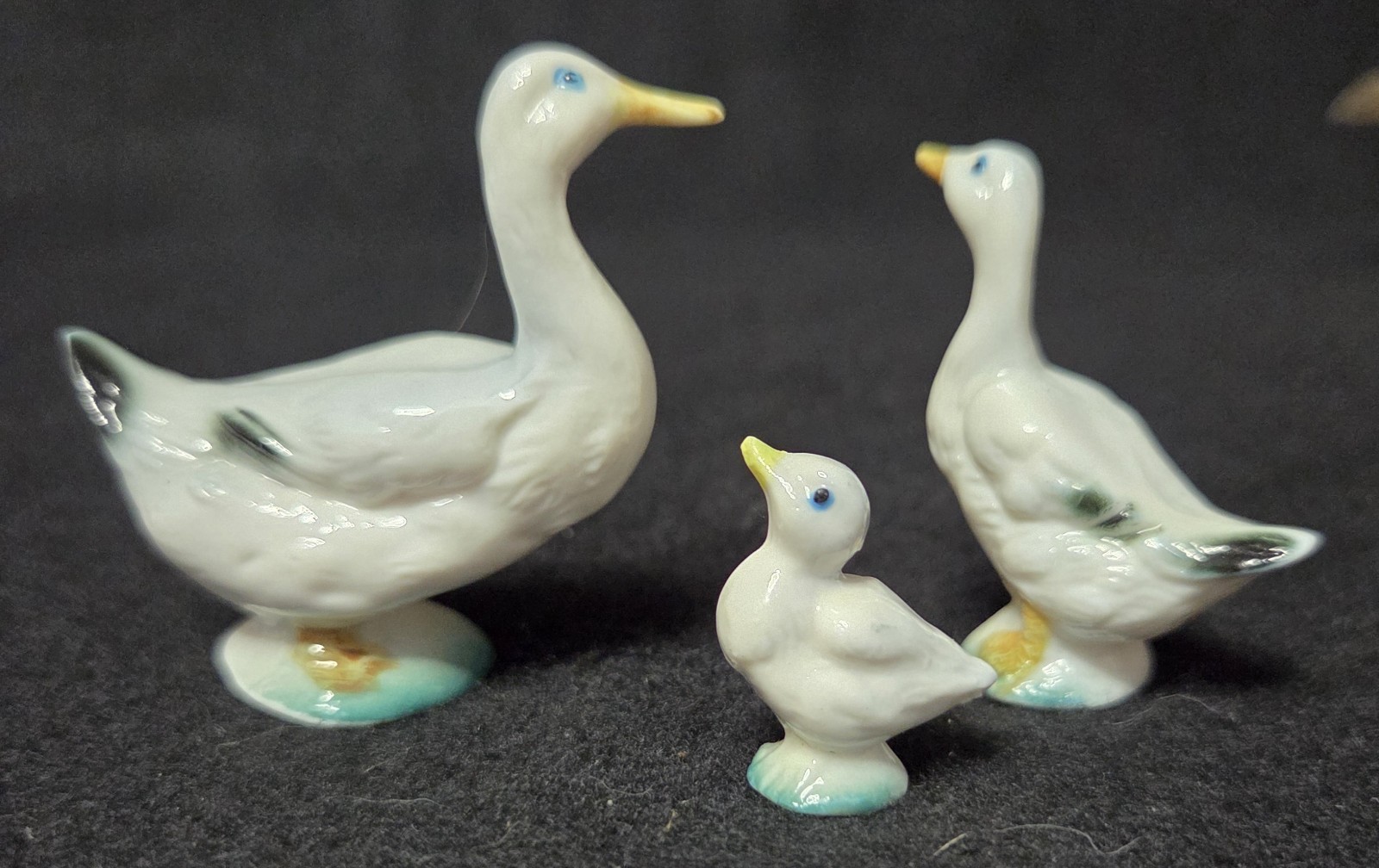 Set Of 3 Vintage Painted Miniature Porcelain Ducks