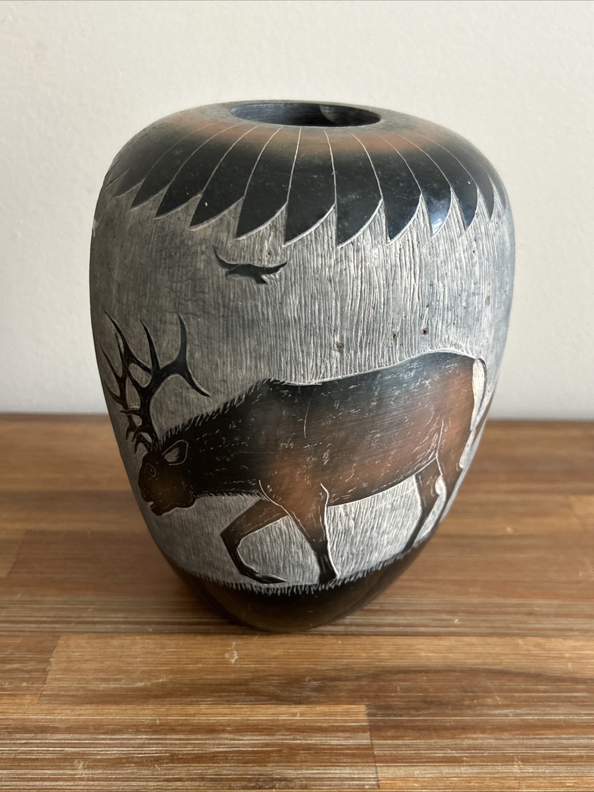 Large Corn Moquino Signed Santa Clara Pueblo Pottery Vase Vessel