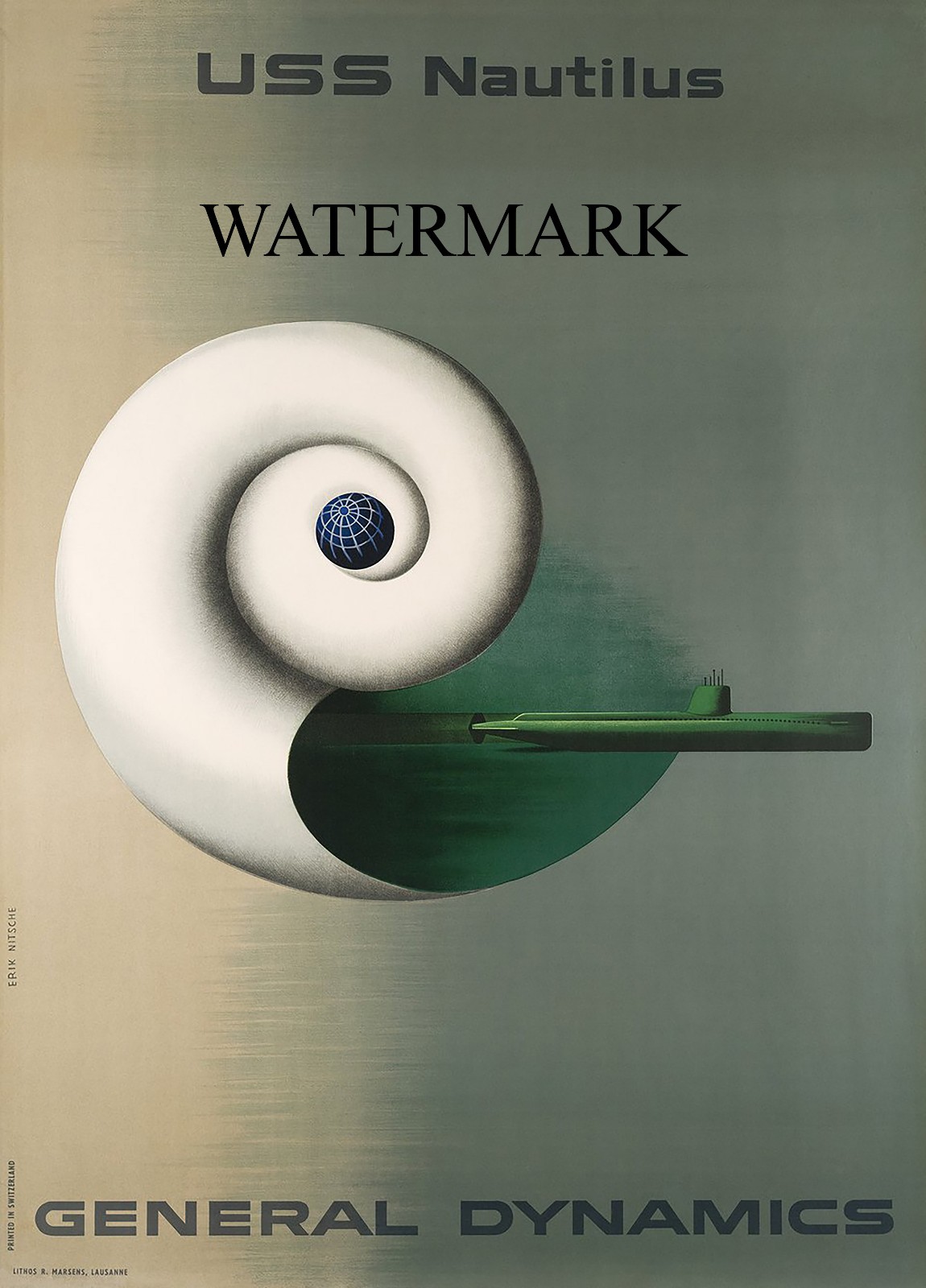 Erik Nitsche 1955 General Dynamics Poster USS Nautilus Atomic Sub 17x22 REPRO