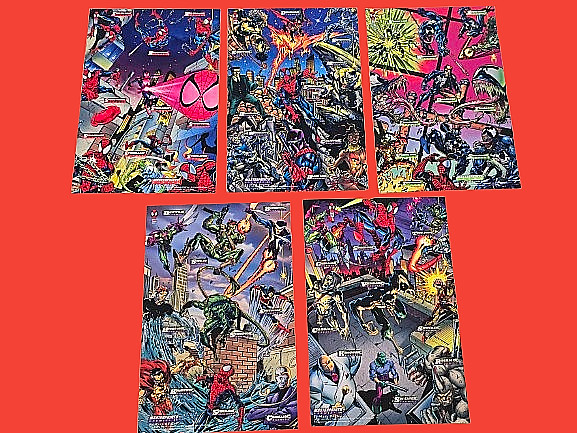 1995 Marvel OverPower Poster Lot 5 Piece Fleer Spider-Man Wolverine Venom