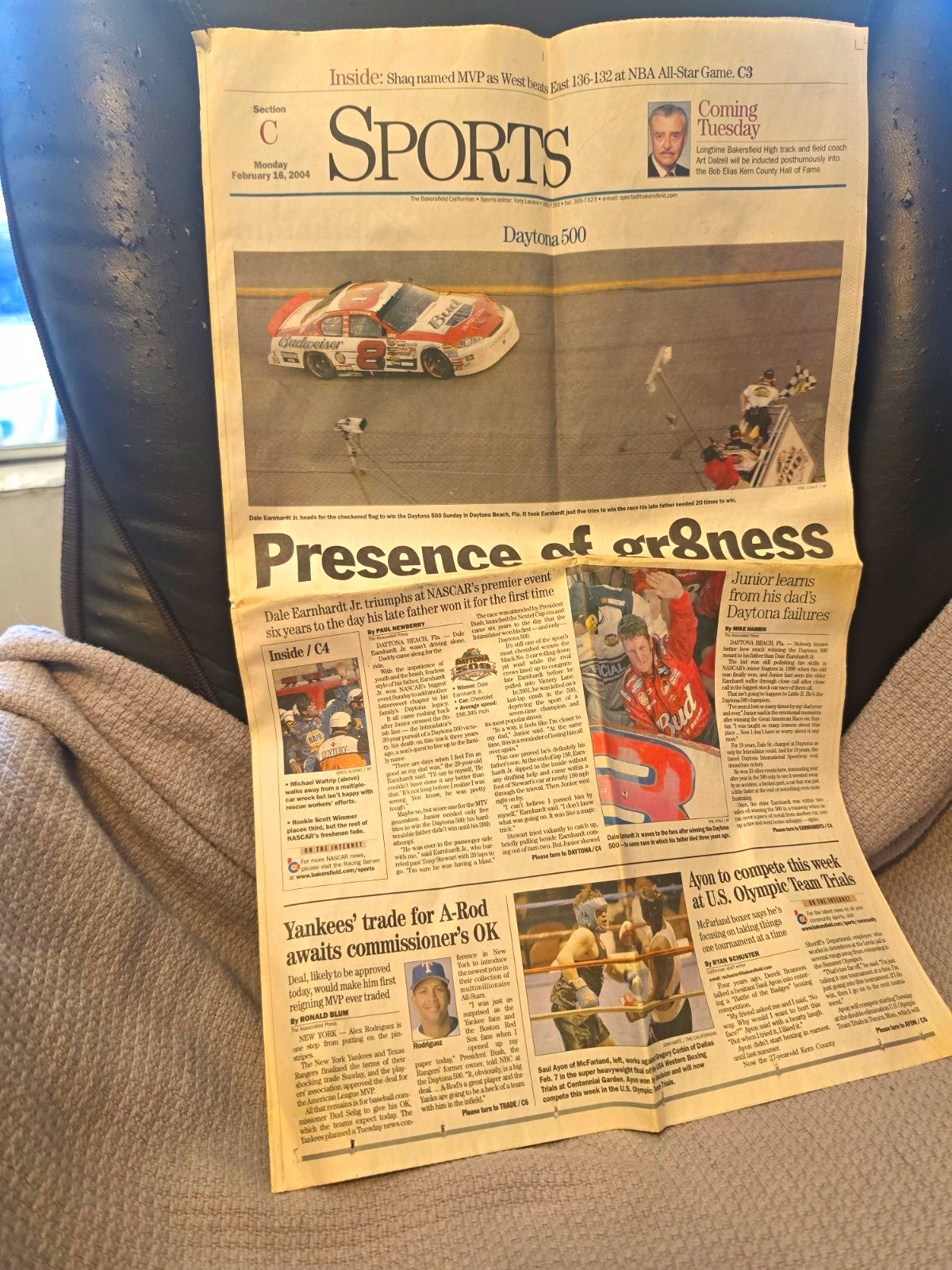 Monday Feb 16 2004 Newspaper Sports Section C Daytona 500 NASCAR Dale Jr