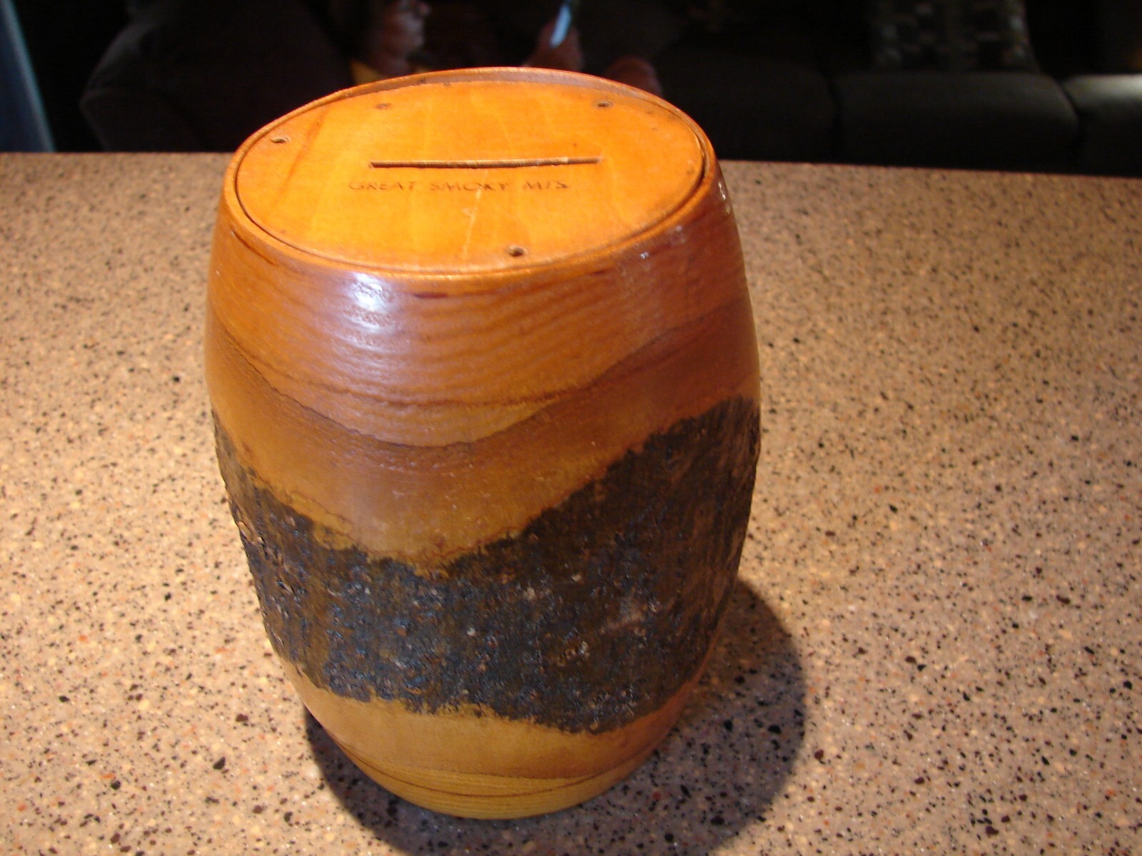 Vintage Handmade Wooden Barrel Still Bank Souvenir Great Smokey Mountains Nice 