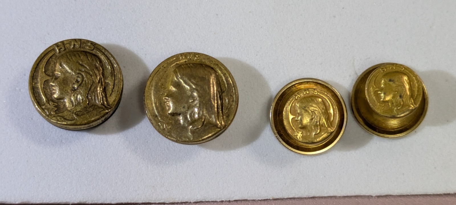 Religious Medal Pin Lot H.N.S. & St Christopher x9 Vintage Goldtone Religious Medal Pin Lot H.N.S. & St Christopher x9 Vintage Goldtone
