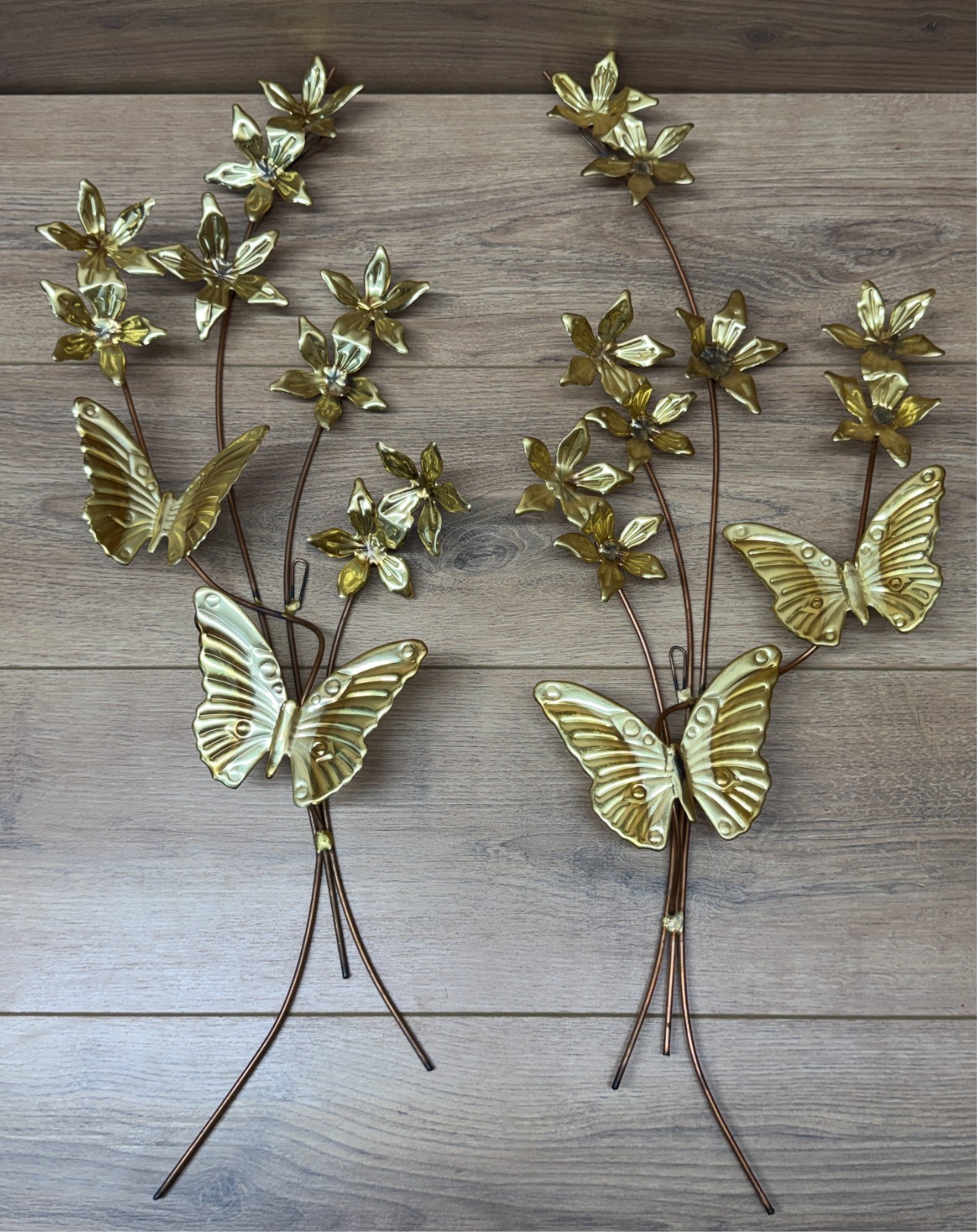 Vintage Set of 2 Home Interior Metal Floral Butterfly Home Decor Wall Swags