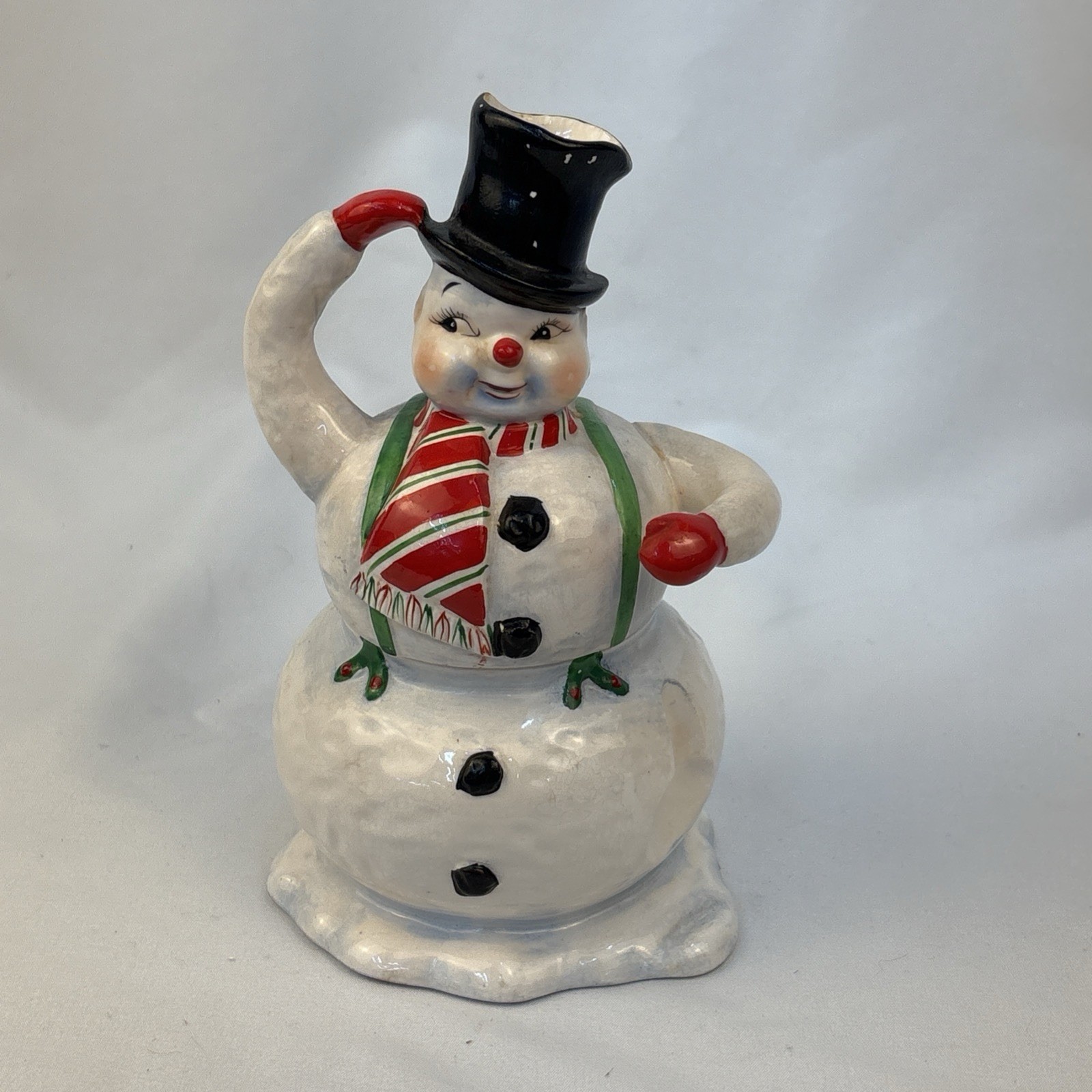 Rare Vintage 1950s “Napco” Japan Cream & Sugar Stackable Snowman No Shovel READ
