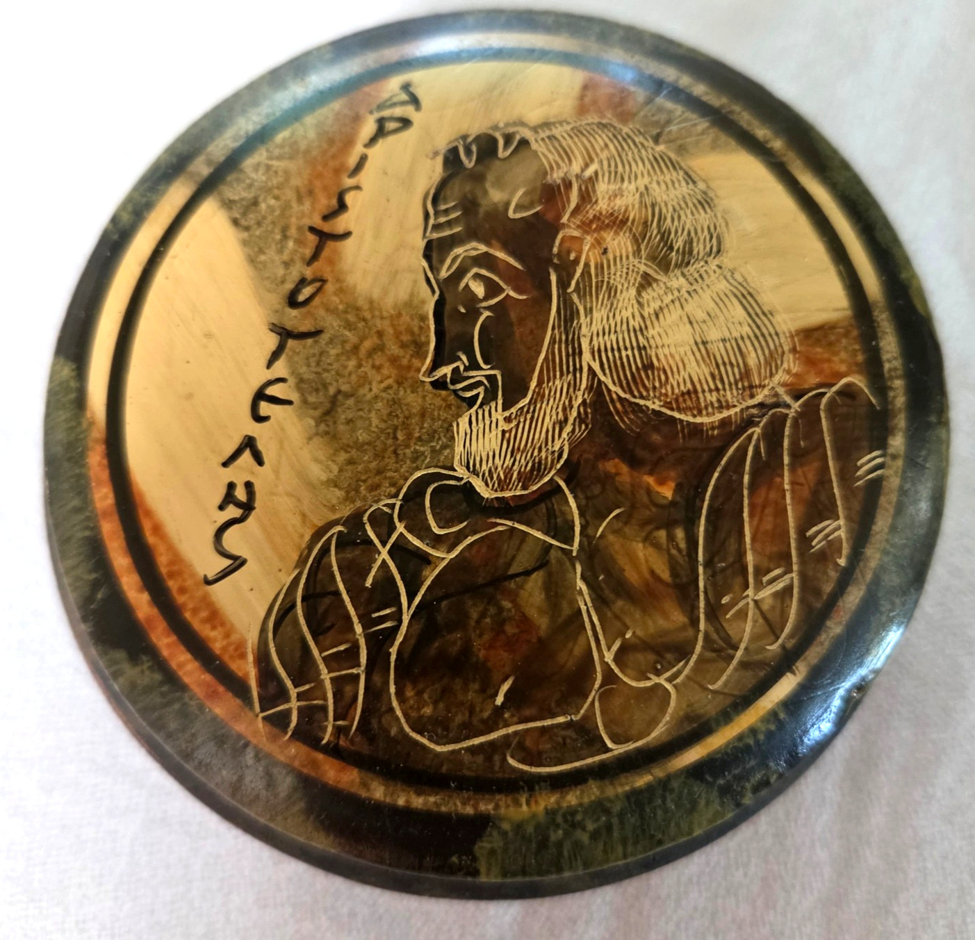 Vtg Trinket Box Classic Greek Period Copy 450bc Hand Made Grecian Man 3.5 Signed