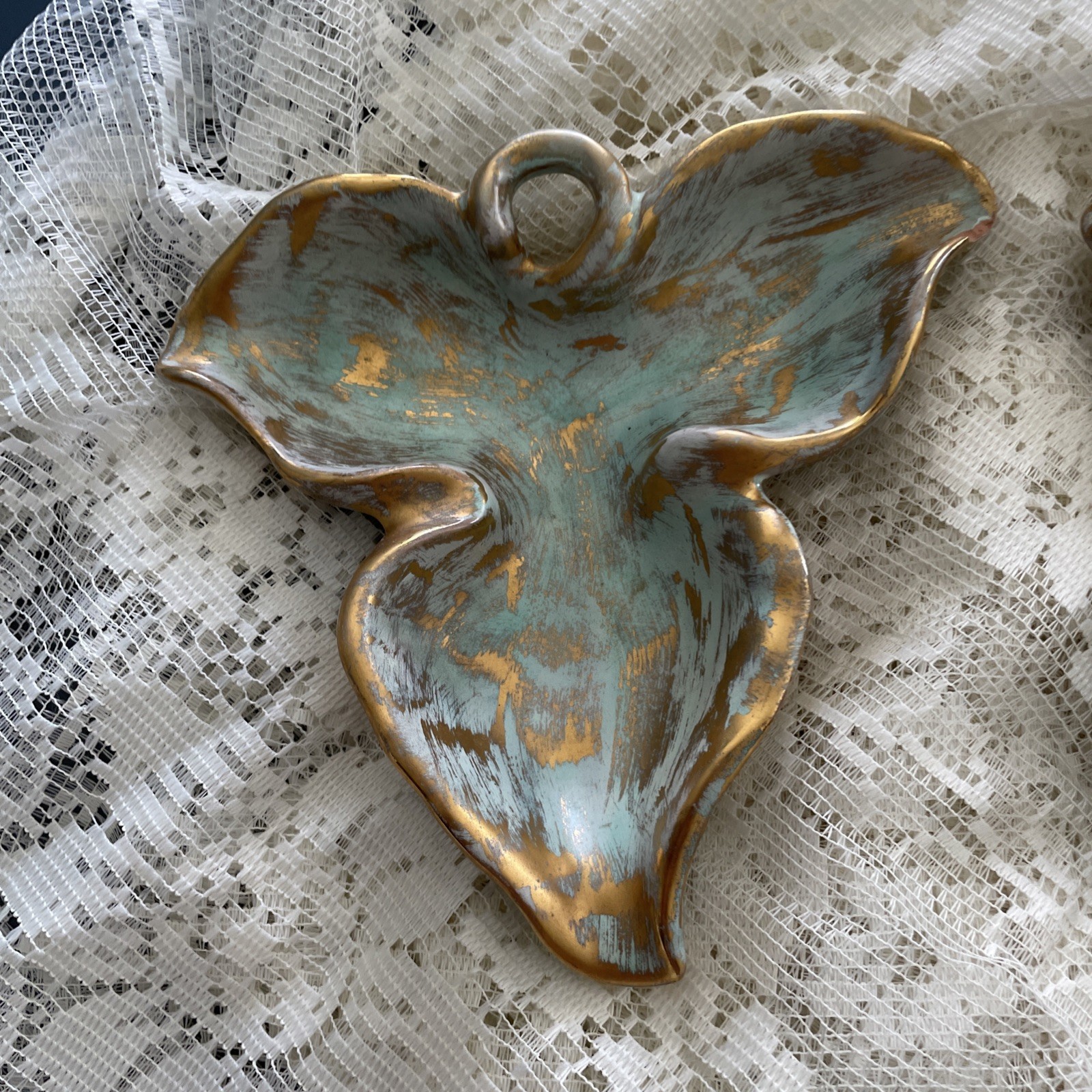 Vintage MCM Stangl Pottery Gold Aqua Leaf Ashtrays Dish Hollywood Regency 5146 Vintage MCM Stangl Pottery Gold Aqua Leaf Ashtrays Dish Hollywood Regency 5146