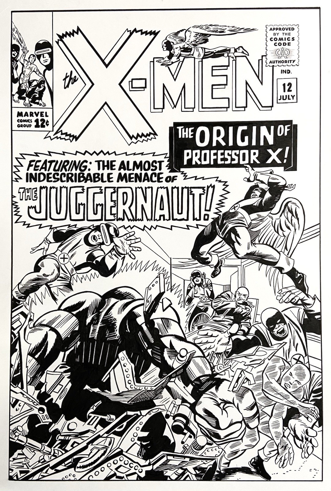 X-men #12 Hand Inked Cover Art After Jack Kirby First App. Juggernaut Marvel