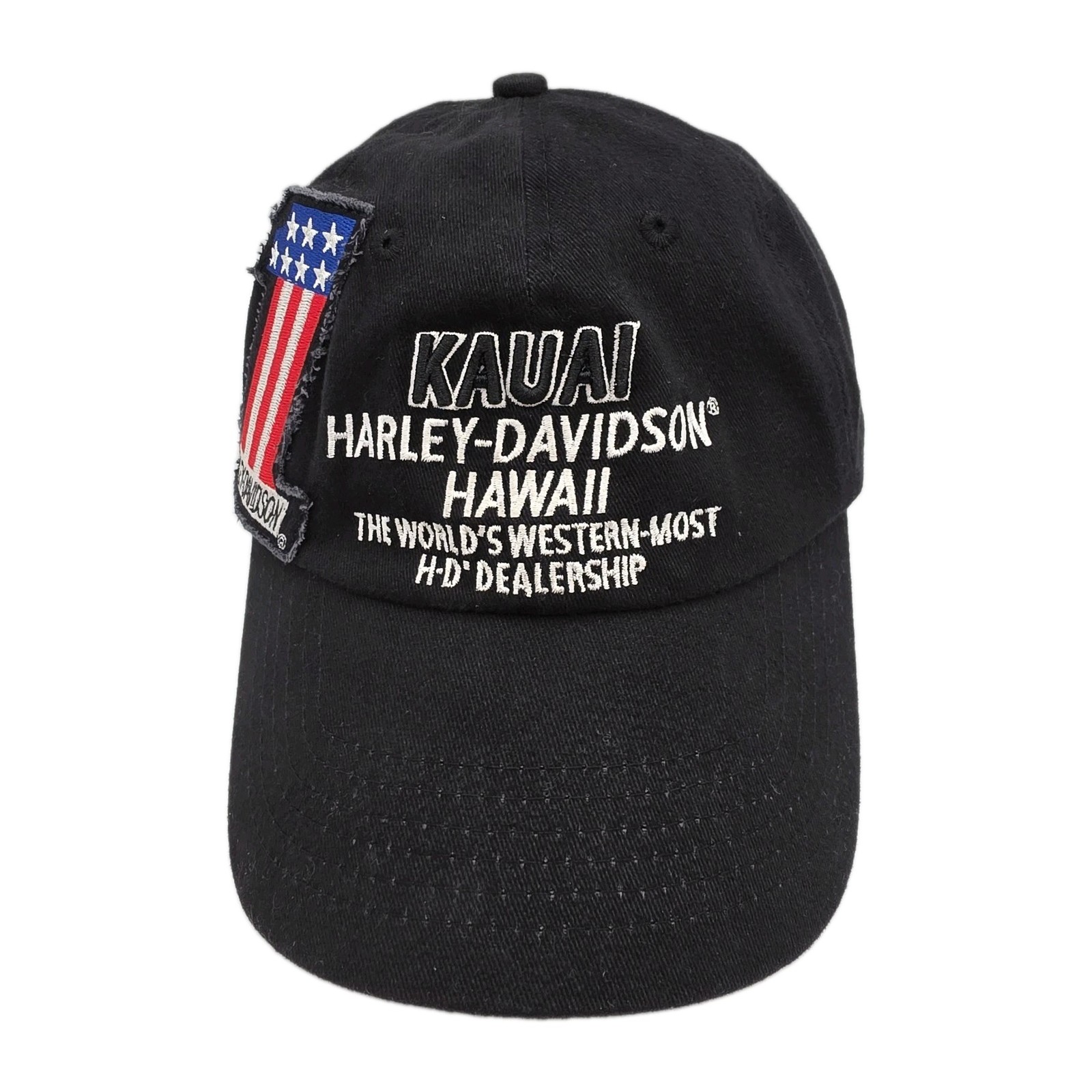 Harley Davidson Hat Cap Kauai Hawaii Western Most Dealership Black Distressed #1 Harley Davidson Hat Cap Kauai Hawaii Western Most Dealership Black Distressed #1