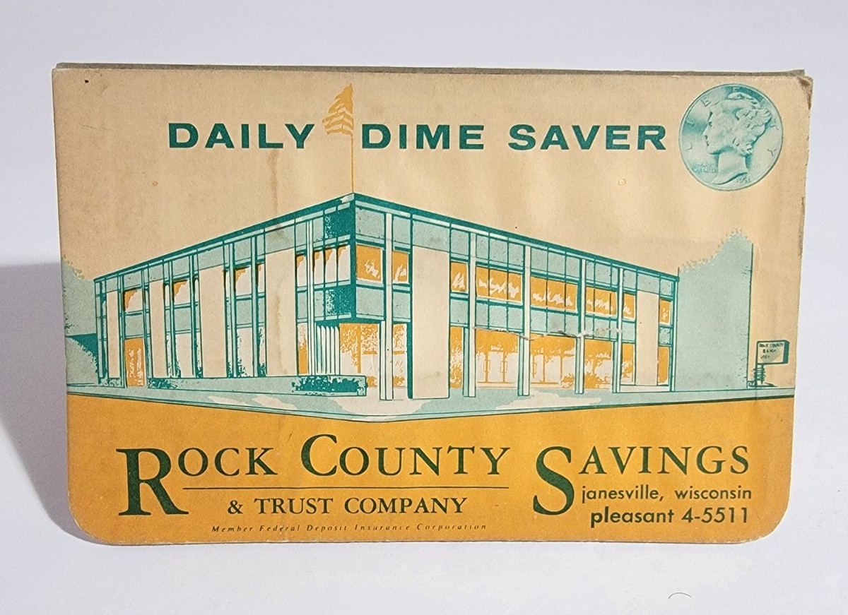 Vintage 1955 Rock County Savings & Trust Company Daily Dime Saver Cardboard 