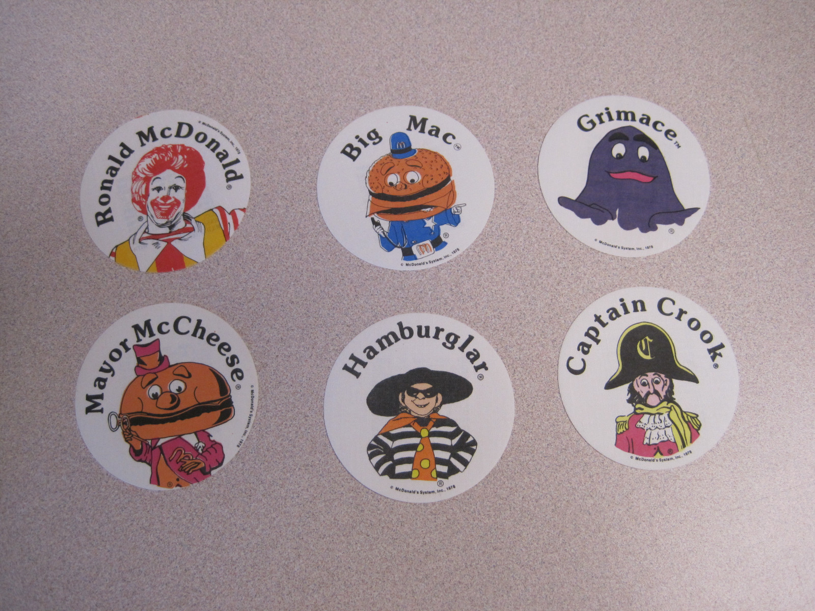 McDonalds 1978 Round Top - Test Market - Iron On Tranfer Patches - All 6 - Mint