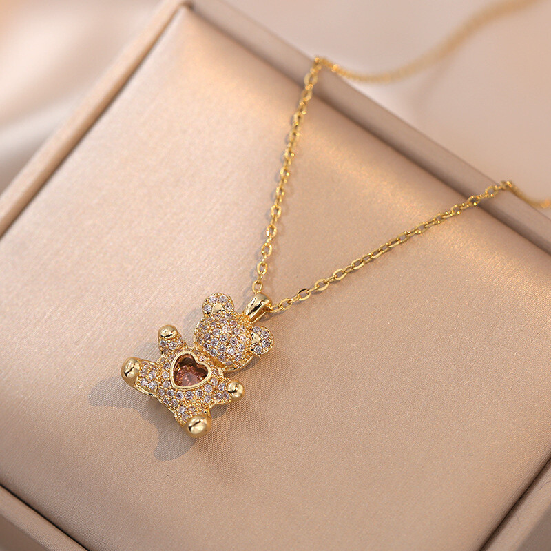 Women's Fashion Jewelry Cubic Zircon Gold/Silver Bear Pendant Necklace Gift