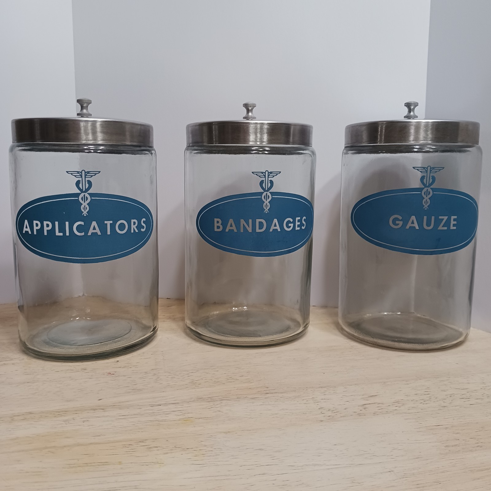 VTG PROFEX \'40s-\'50s Glass Apothecary Dental Jar Containers Medical USA Set Of 3