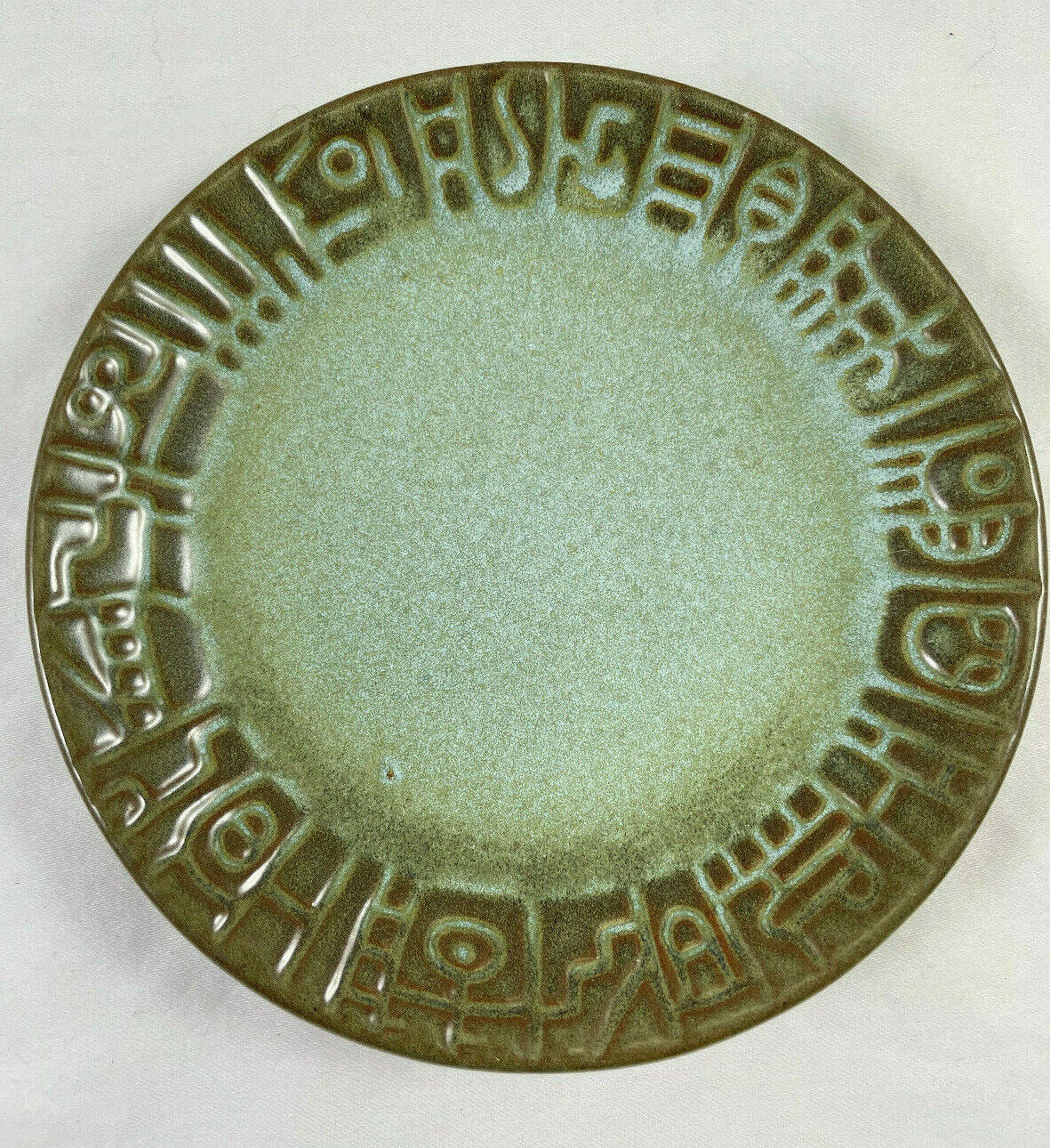 Frankoma Prarie Green Bread Plate 7E Mayan Aztec 5.25\