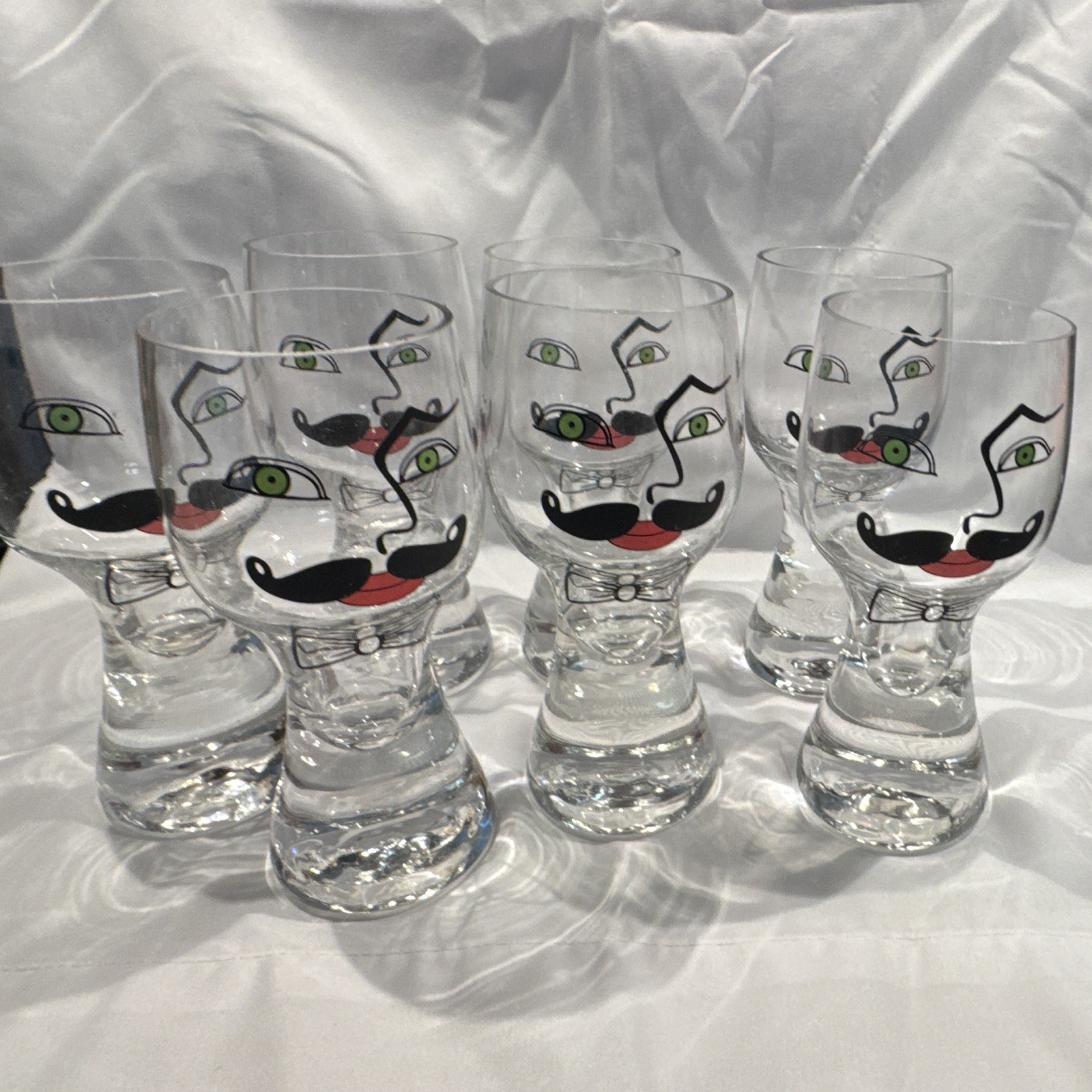 7 vintage Kosta Boda Sea Glasbruk Face Mid Centry Modern Barware Glasses MCM