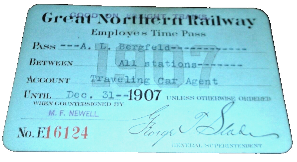 1907 GREAT NORTHERN RAILWAY EMPLOYEE PASS #16121