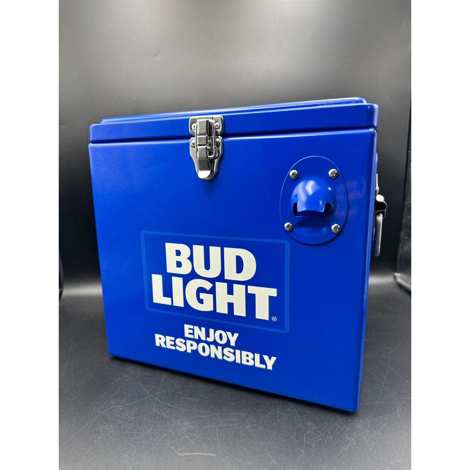 Bud Light NFL Metal Ice Chest Cooler Super Bowl LIII Blue Bottle Opener Promo