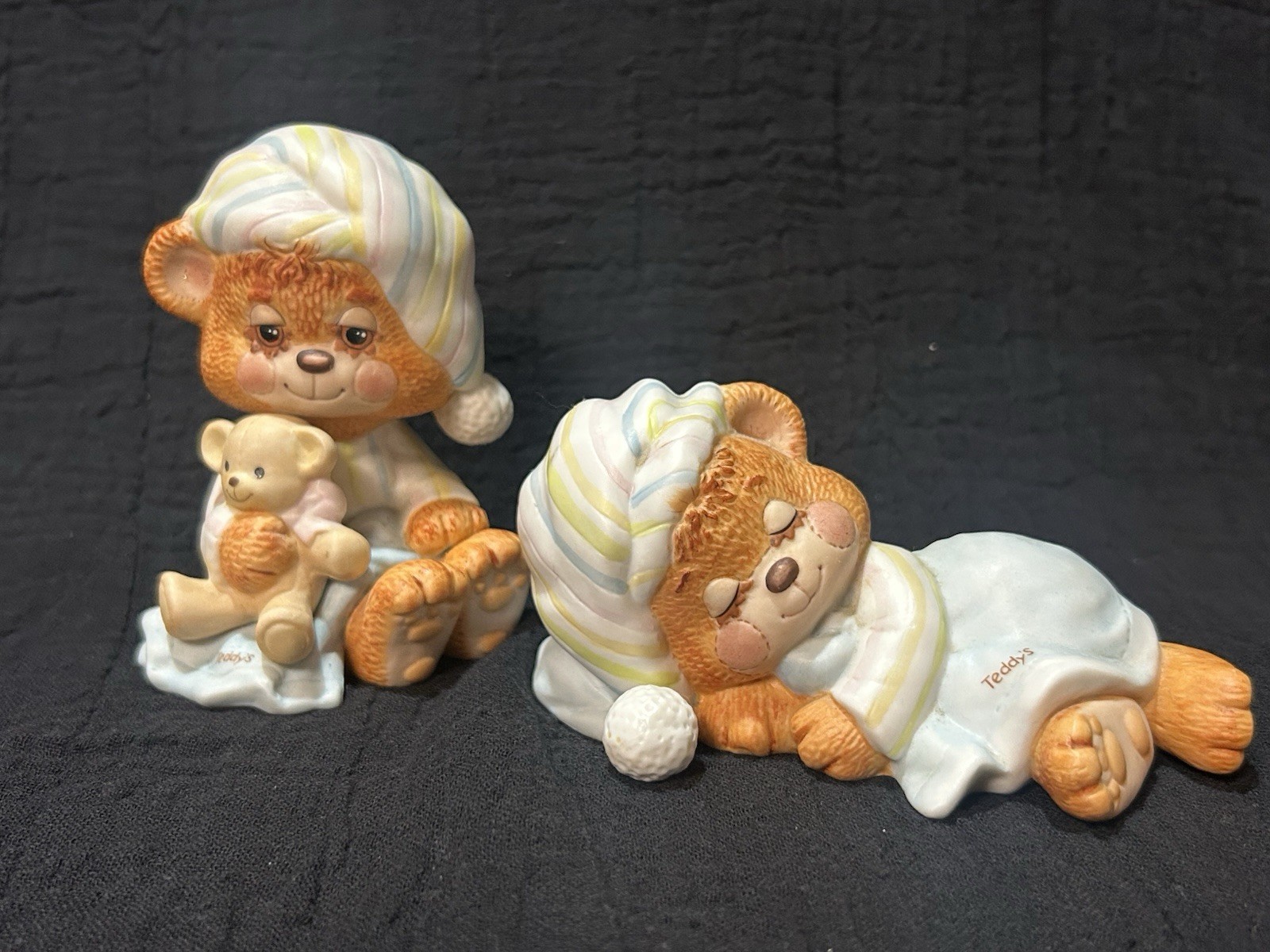 2 Teddy Beddy Bear Porcelain Figurine Lot Morgan Licensed by Enesco 1982