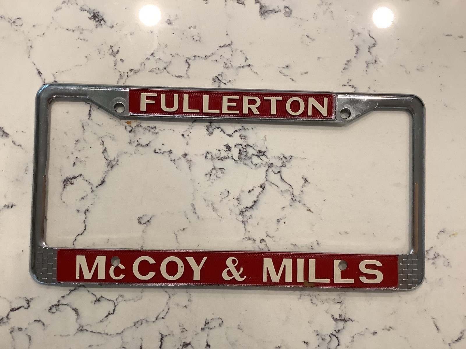 Vintage Fullerton CA McCoy & Mills Ford Dealer Dealership License Plate Frame