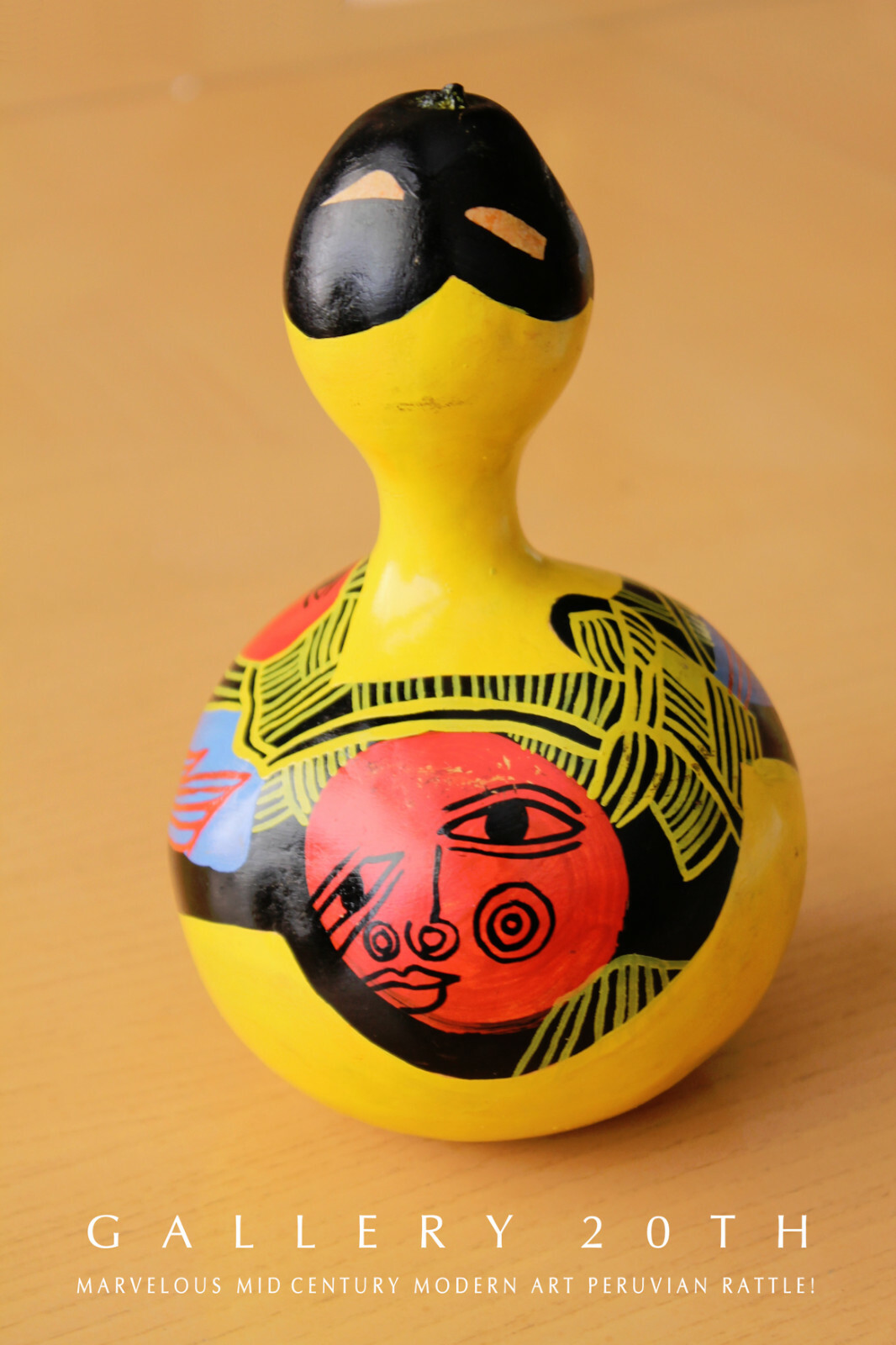 WOW MID CENTURY POLYCHROMED PERUVIAN RATTLE ORIG ART VTG GOURD ABSTRACT 50s 60s