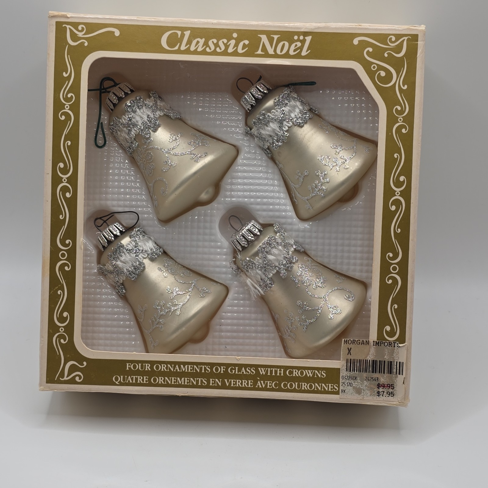 Vintage Classic Noel Christmas by Krebs 4 Piece Painted Glass Bells With Box