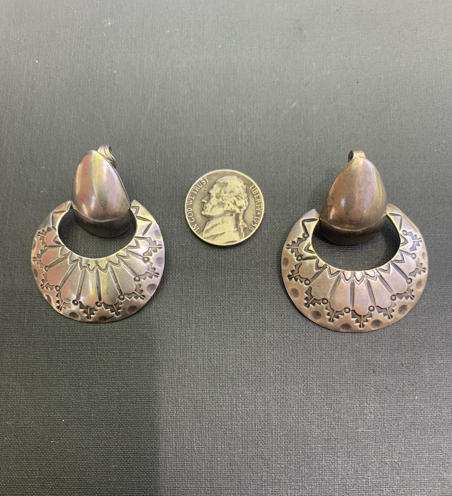 Vtg Native American Hopi Ralph Tawangyaouma 1906-1973 Sterling Silver Earrings 