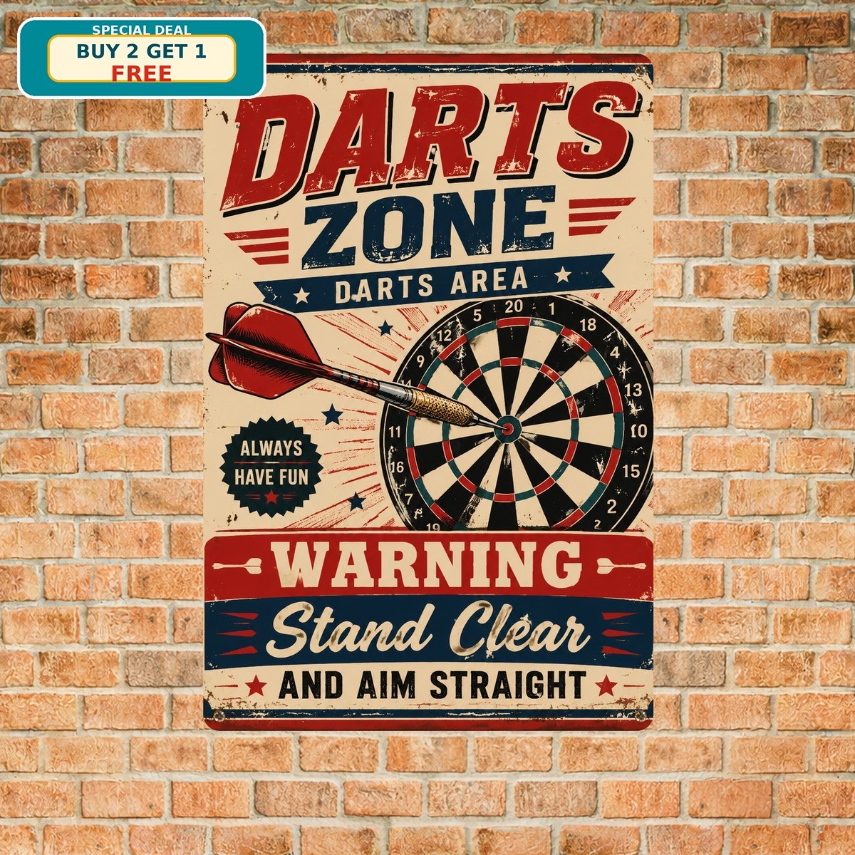 Dart Zone Target Metal Sign Retro Game Room Wall Decor 8x12