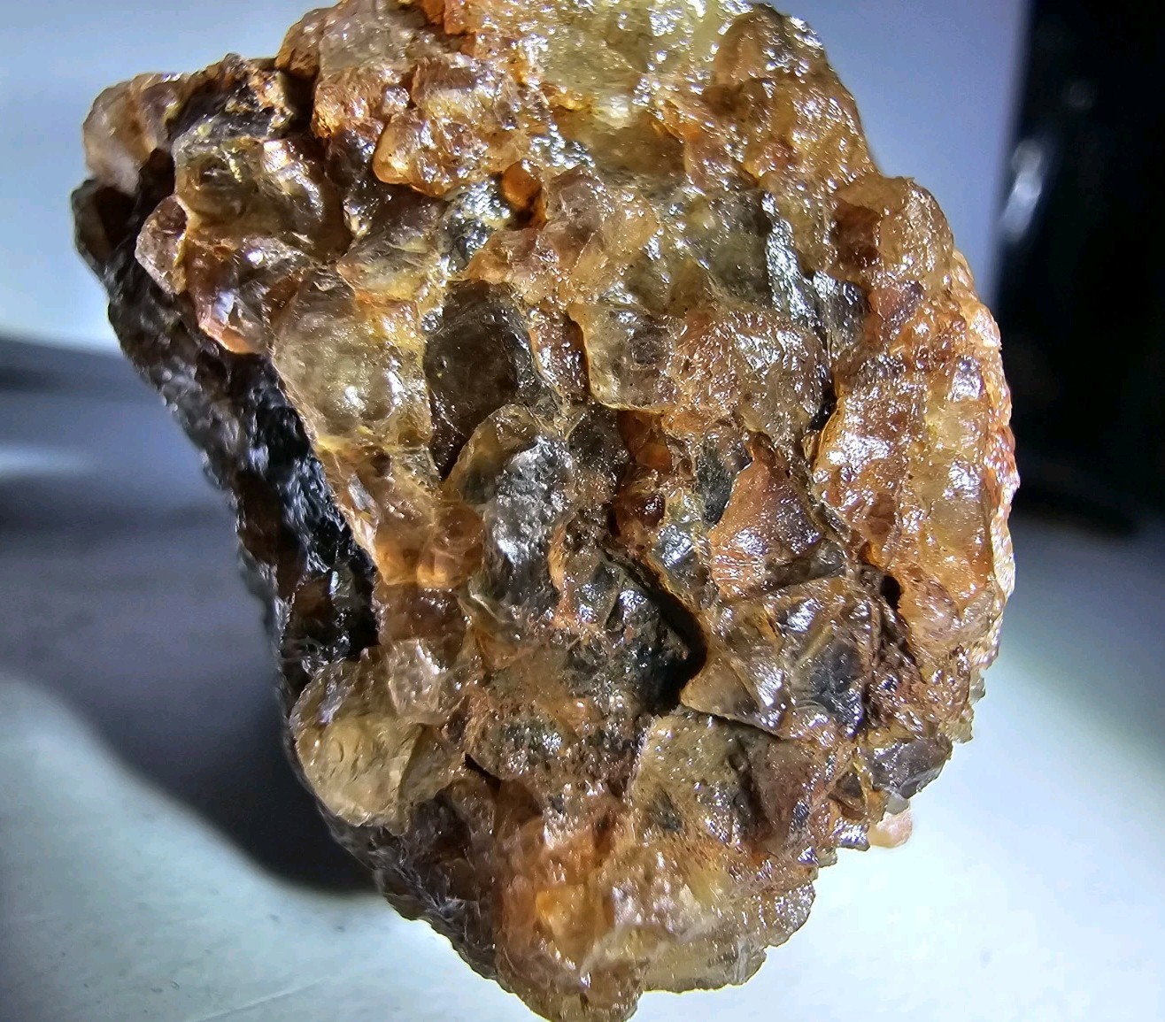 Grossular Garnet Translucent Crystals Red Yellow Oxidized Silver Matrix 62g GA