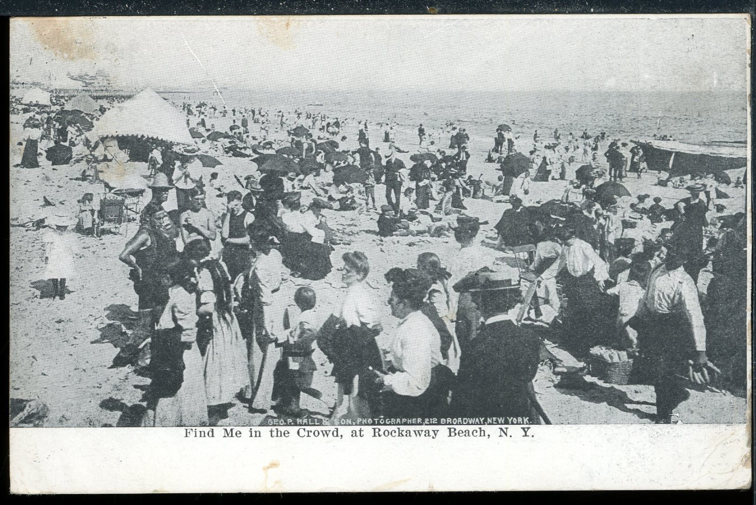 1910 Crowd at Rockaway Beach New York Historic Vintage Postcard A2344
