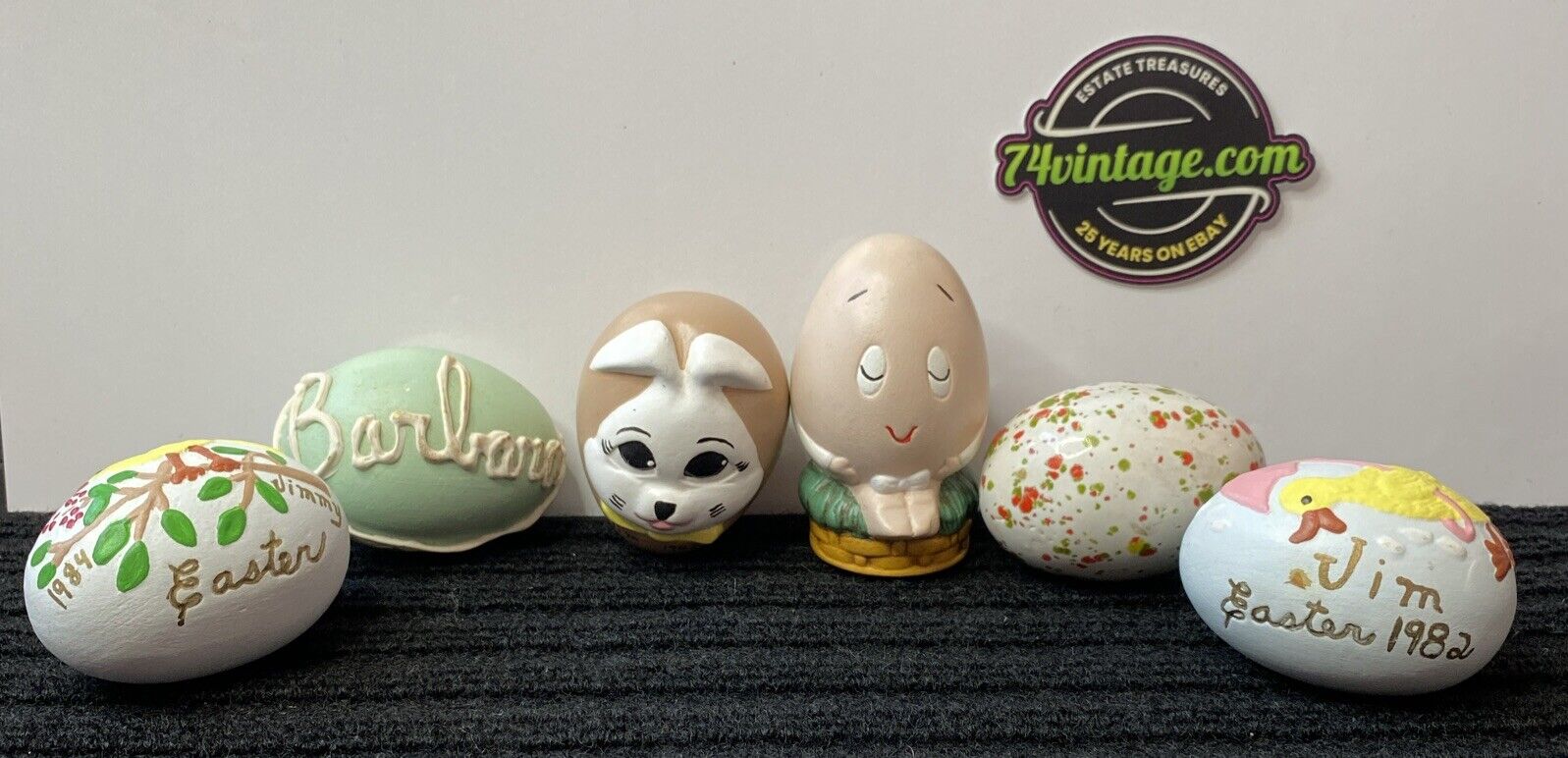 Vtg 1978-1984 Hand Painted Ceramic Easter Eggs, signed dated set of 6 Easter