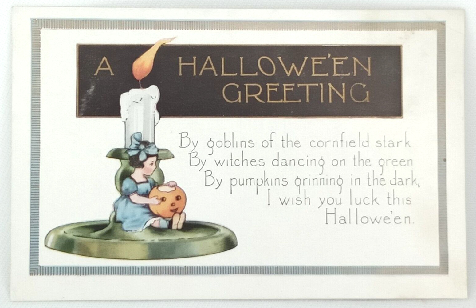 Halloween Post Card Whitney Made Little Girl Candle & Jack O Lantern Undivided
