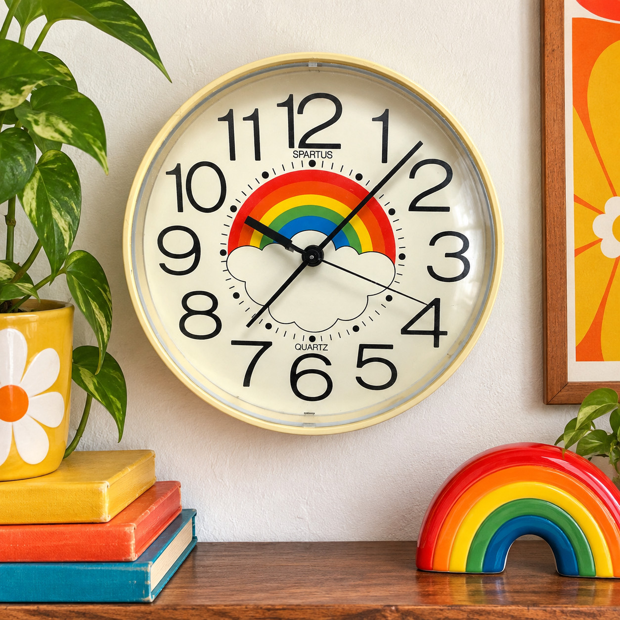 Vintage 1980\'s Spartus Rainbow Cloud Wall Clock 10\ Vintage 1980\'s Spartus Rainbow Cloud Wall Clock 10\