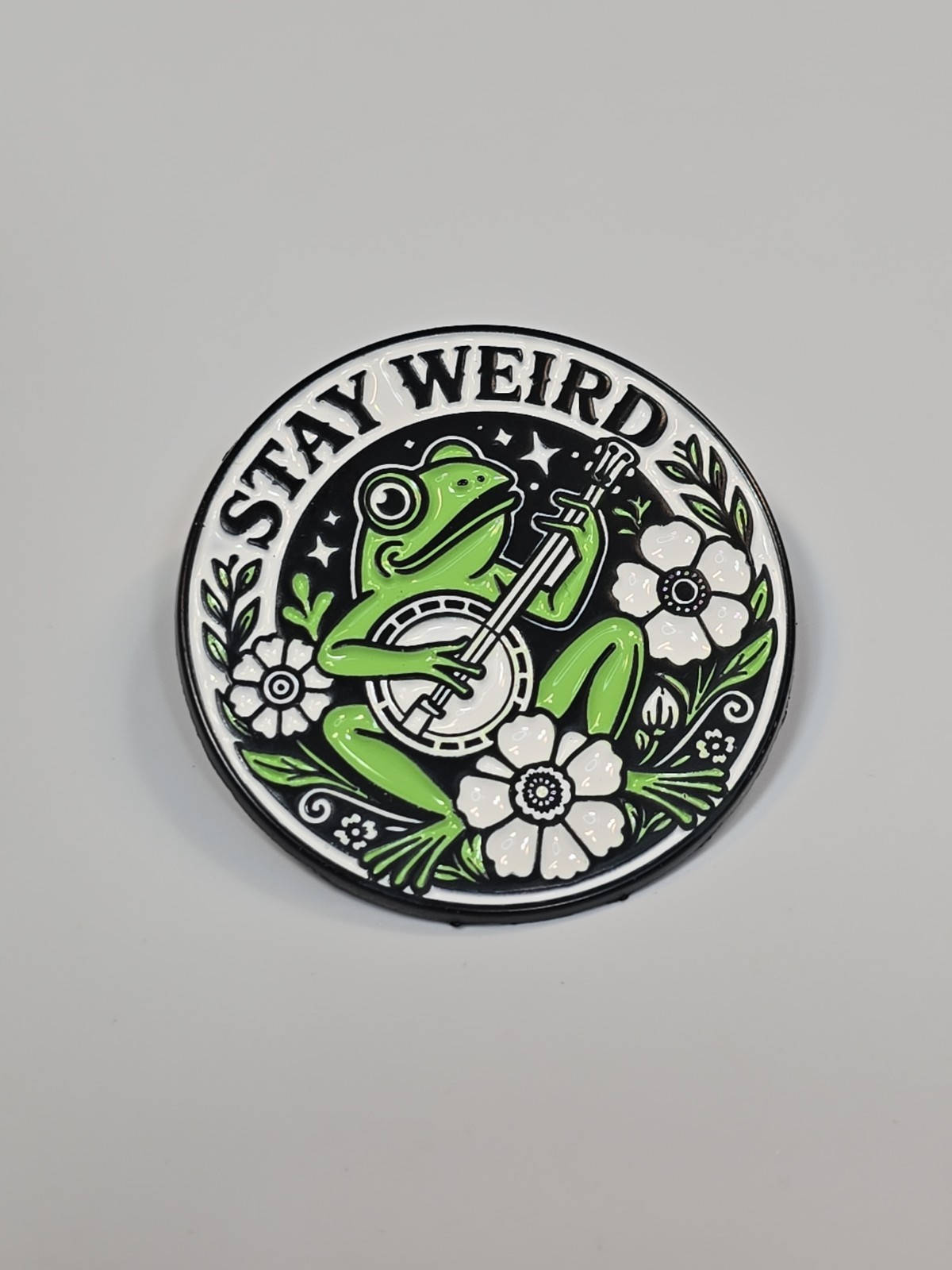 Stay Weird Lapel Pin Frog Playing Banjo