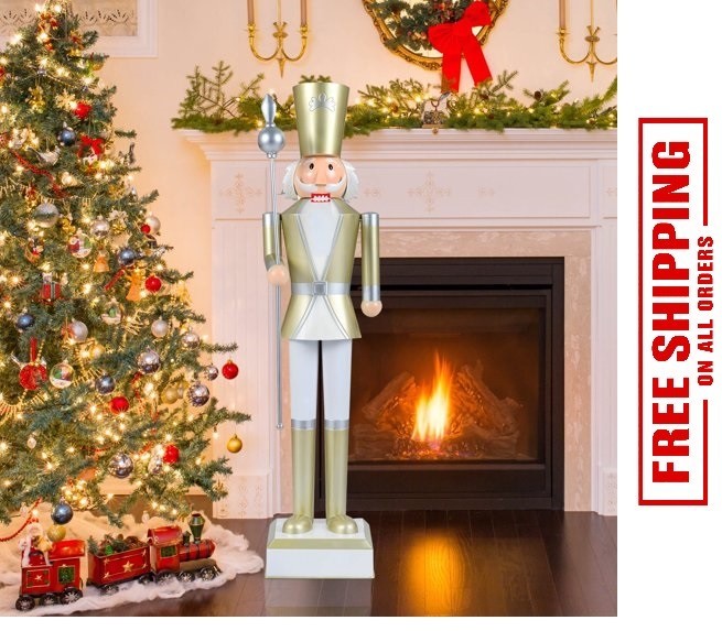 4 FT Christmas Nutcracker Figure with Scepter & Hat (Gold)