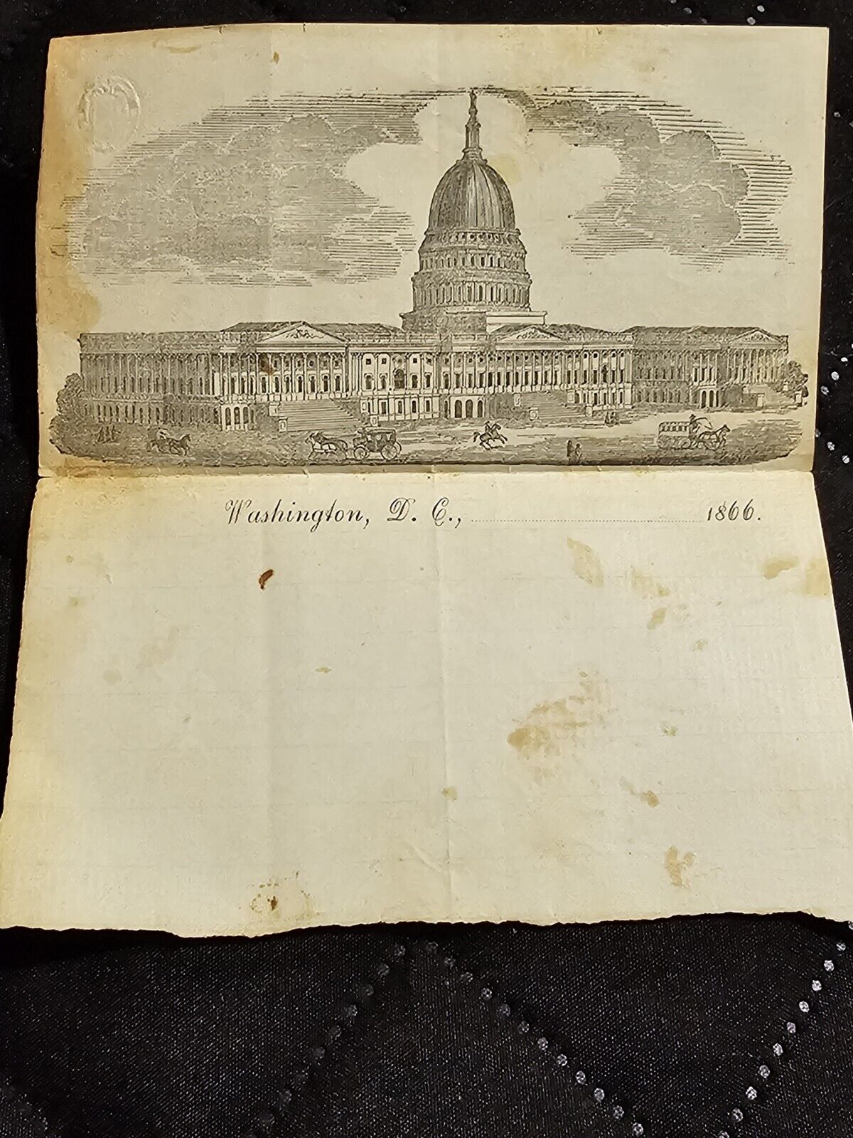 Antique 1866 Washington D.C Capital Building Letterhead Paper Original