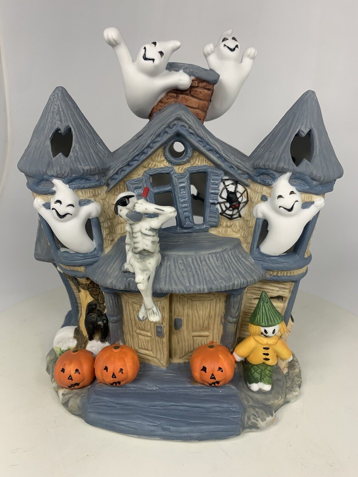 Partylite Halloween Haunted Ghost House Tealight Candle Holder Pumpkins ...