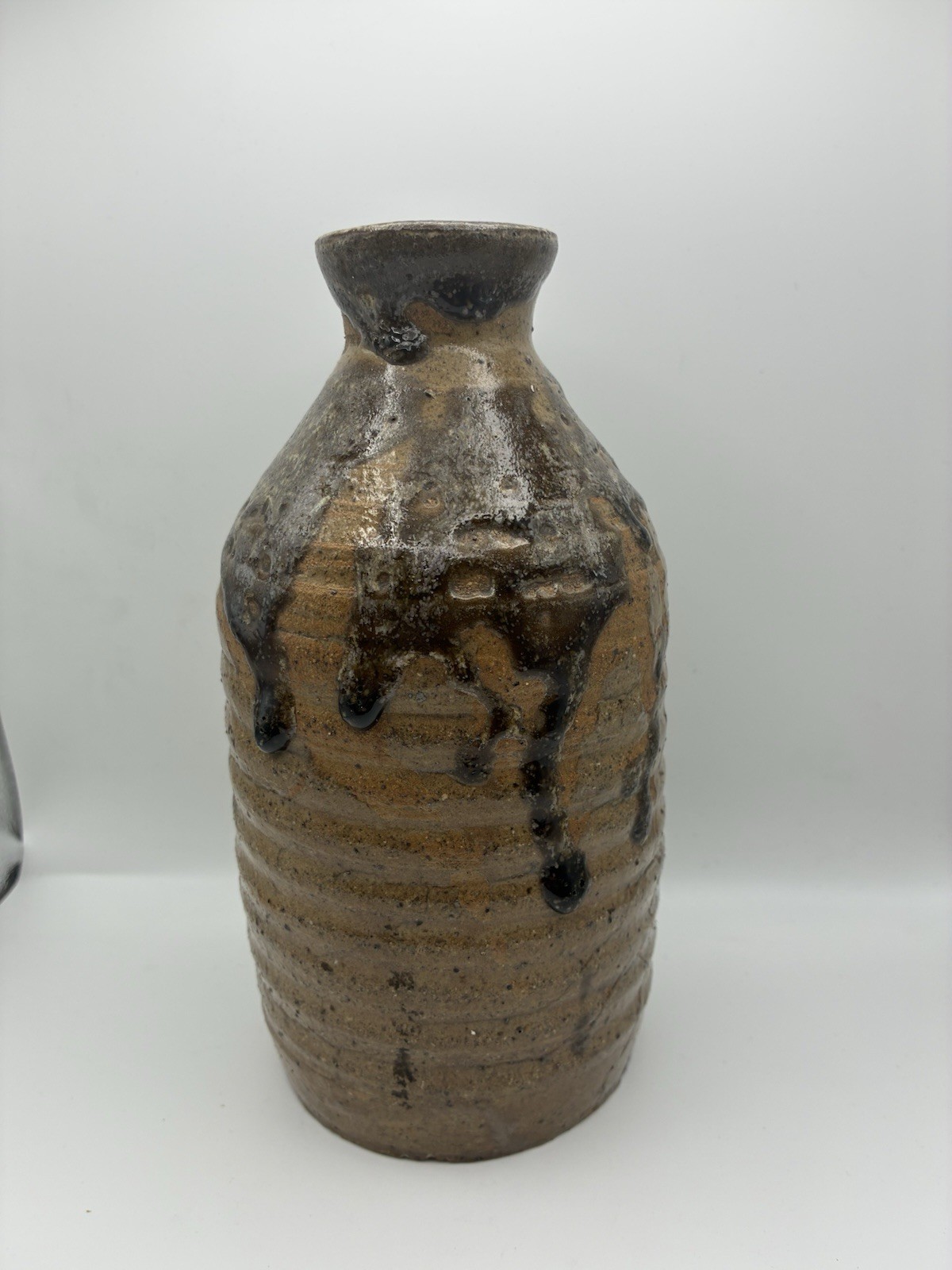 Mid Century Brown Studio Art Pottery Vase - Glossy Drip Glaze - Rustic Brutalist