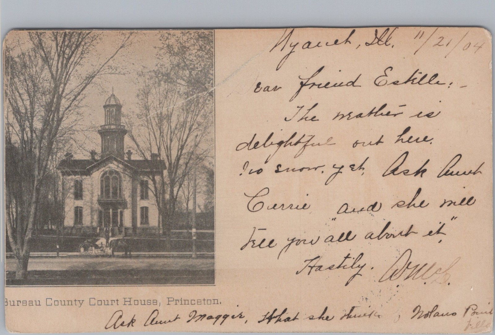 Bureau County Court House Princeton Illinois IL Horse Carriage 1904 Postcard