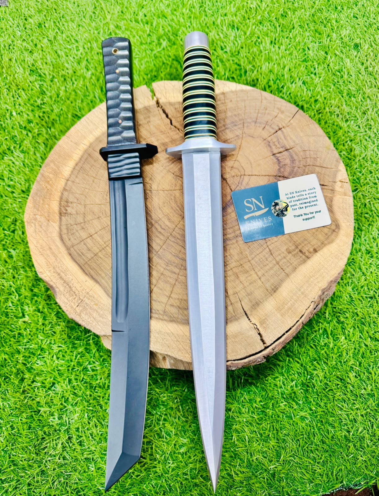 2pcs-Custom Handmade D2 Steel Hunting Tanto & Toothpick Dagger With Sheath