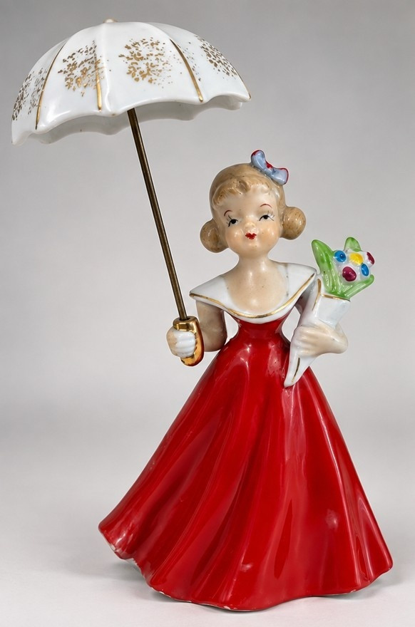 Vintage 1950s Napco Lady Figurine Red Dress Parasol Hand Painted Porcelain Vintage 1950s Napco Lady Figurine Red Dress Parasol Hand Painted Porcelain