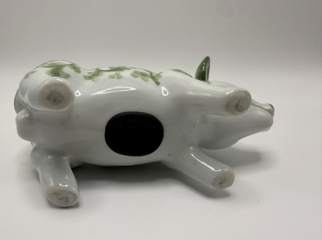 Vintage Andrea by Sadek Green White Floral Porcelain Piggy Bank Thailand