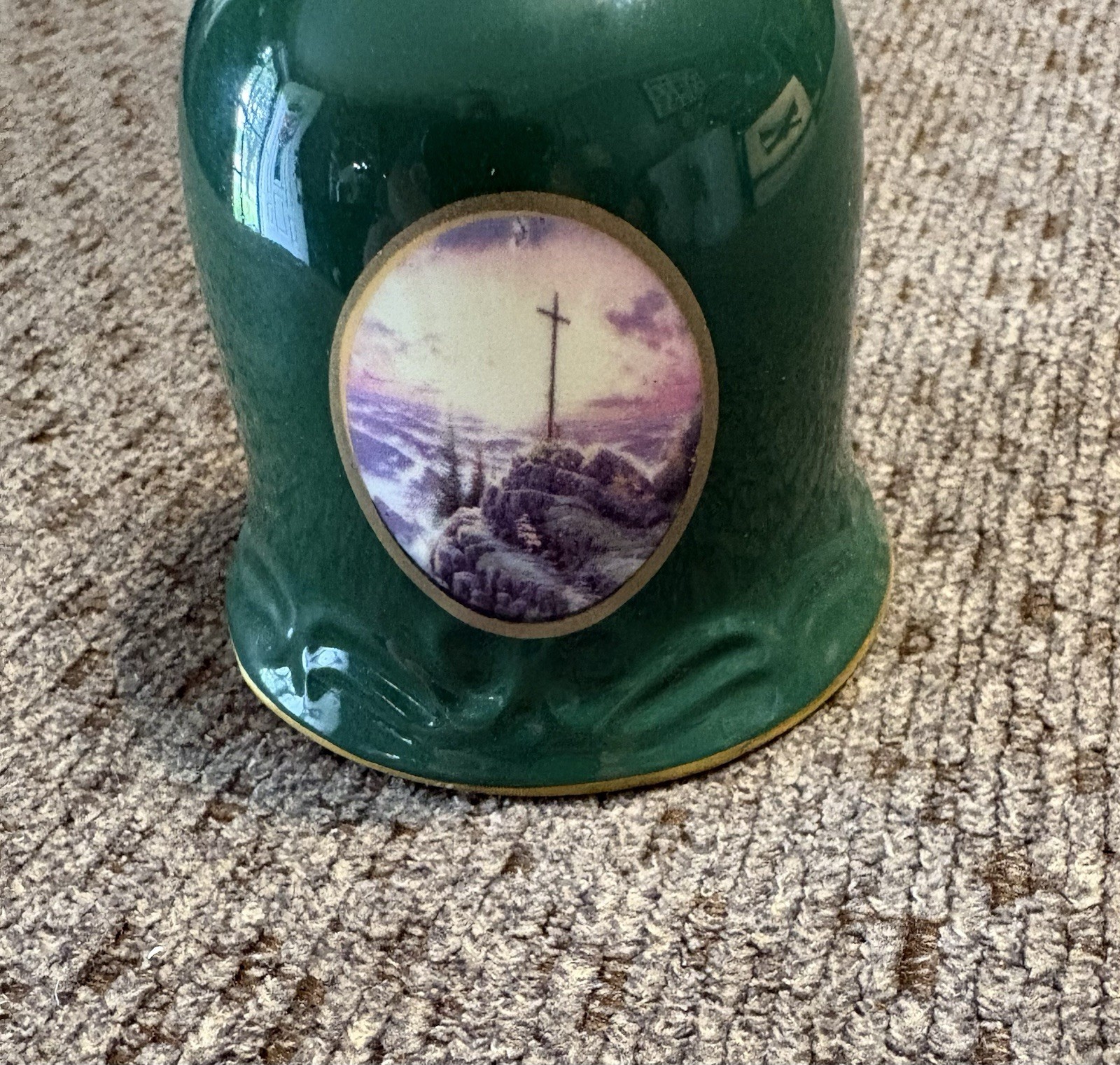 Religious Christmas Bell Ceramic With Snowflake Bell Thomas Kinkade