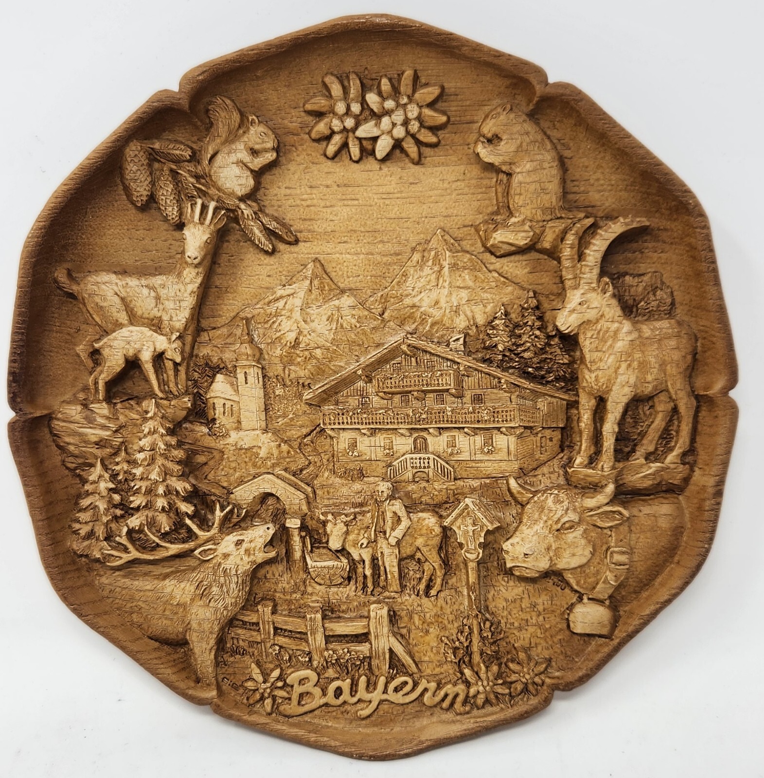 Vintage SIC Tradition Bayern Germany 3D Faux Wood Carved Wall Plate Plaque Box Vintage SIC Tradition Bayern Germany 3D Faux Wood Carved Wall Plate Plaque Box