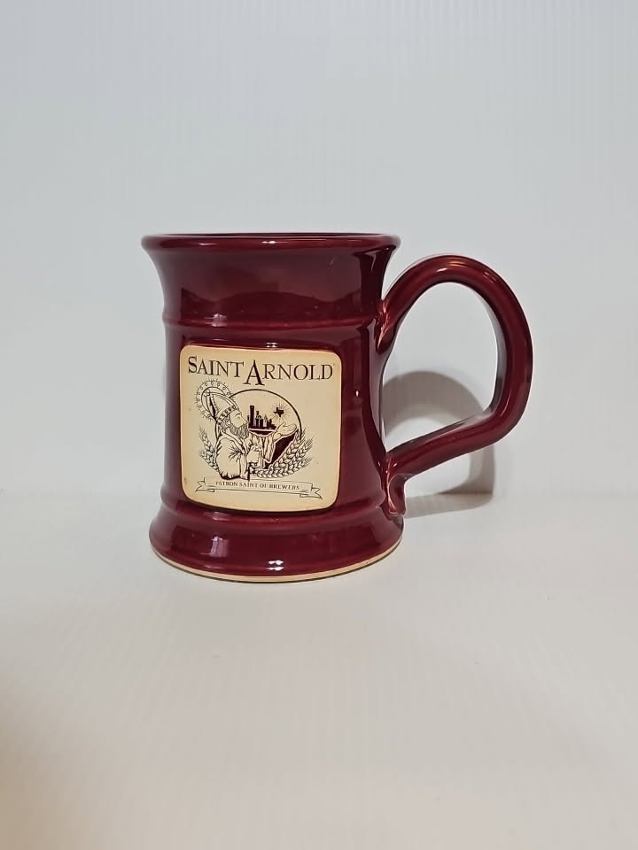 Saint Arnold Brewing Logo Coffee Mug Stein Gray Fox Pottery Large Size Maroon
