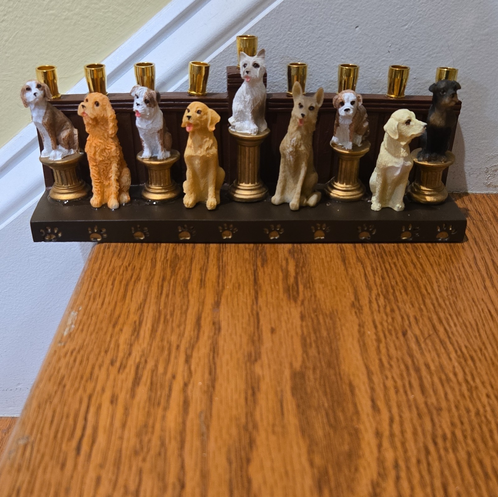 Dog Figurine Resin Hanukkah menorah, Rectangle Base