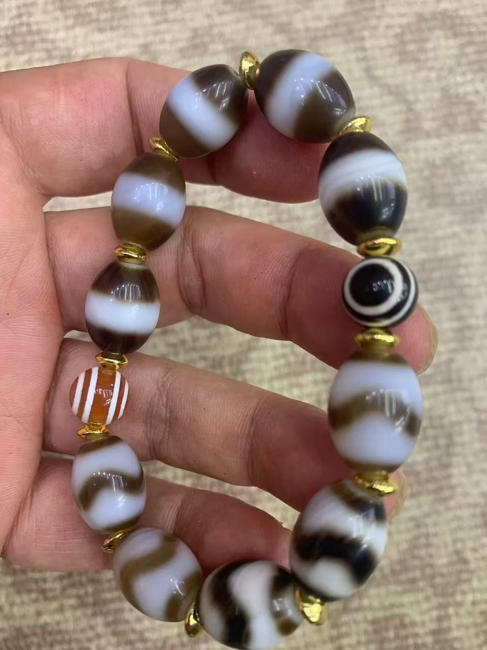 Rare Tibetan Agate Dzi *1Line/Water* Beads Bracelet 